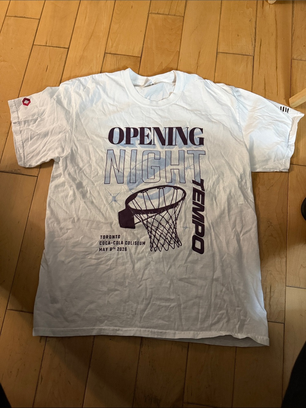 Opening Night Toronto Tempo White Graphic Tee with Purple & Light Blue Print